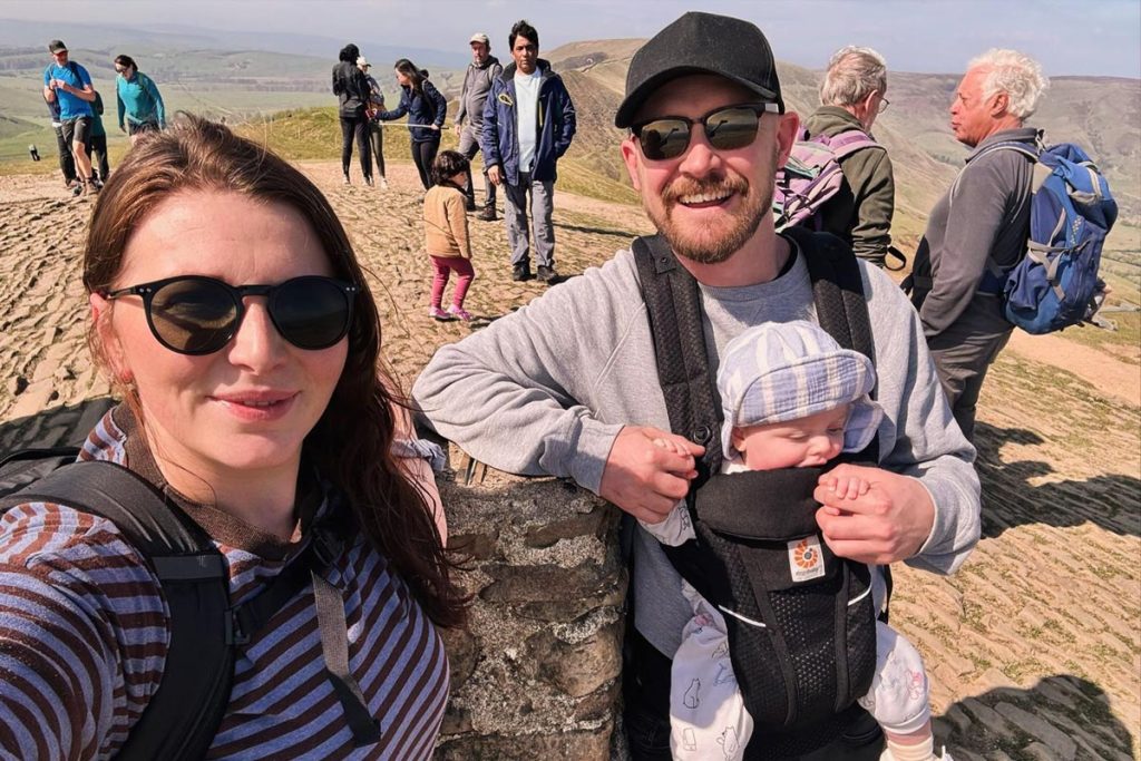 A photo of Guesthouse owners Jo and Laura, out walking with their son